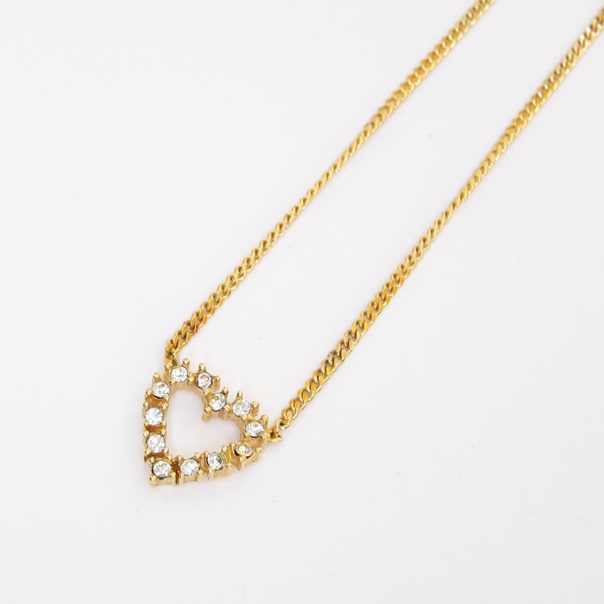 Christian Dior Vintage Heart with Rhinestone Golden Necklace