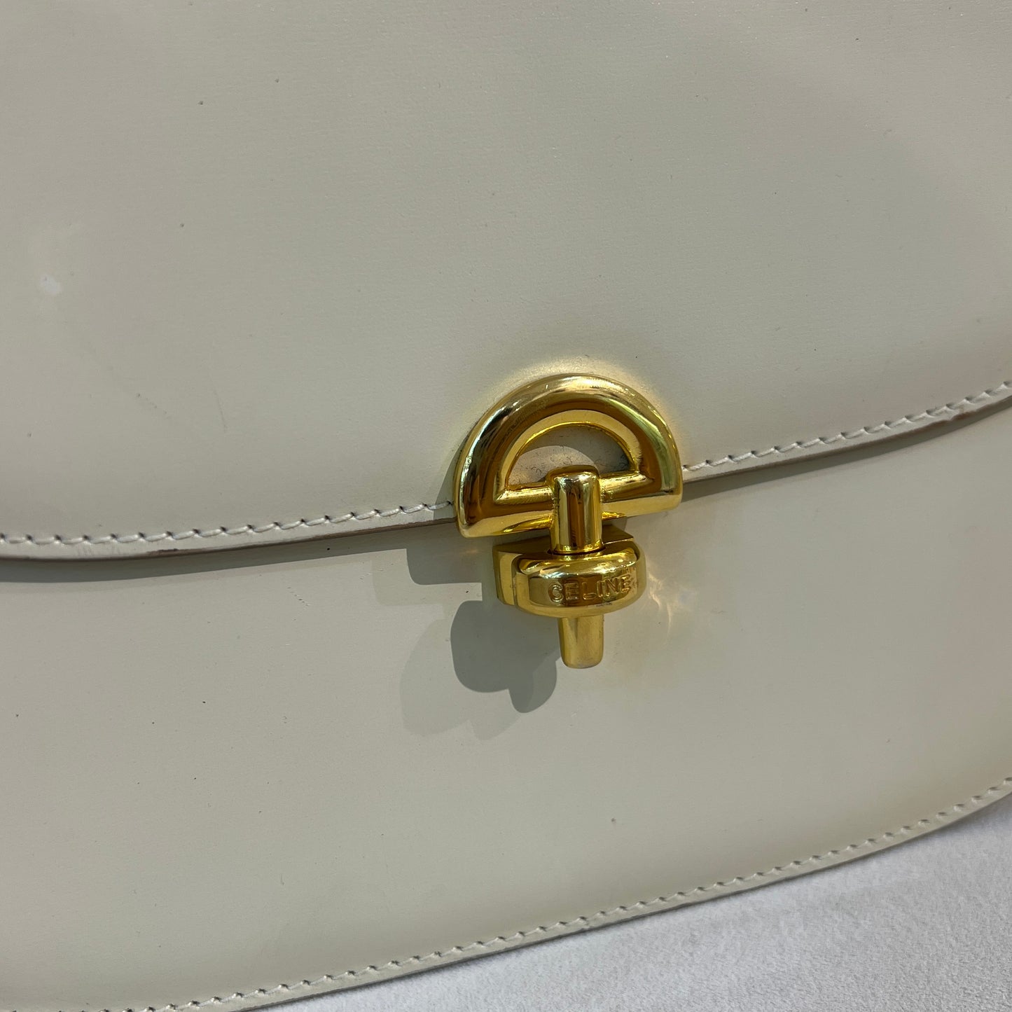 Celine Vintage Golden Lock Light Beige Leather Shoulder Bag