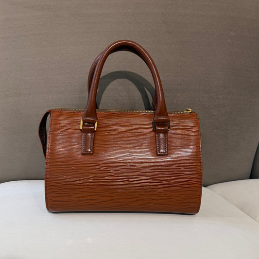 Valentino Vintage Brown Epi Barrel 2-Way Boston Bag