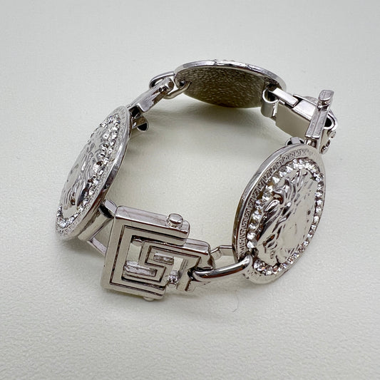 Versace Vintage Medusa in Round Shape with Rhinestone Silver Bracelet