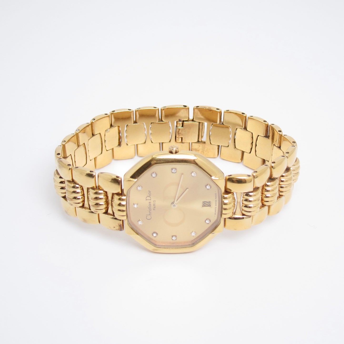 Christian Dior Vintage Octagon Golden and Diamond Dial Quartz Watch