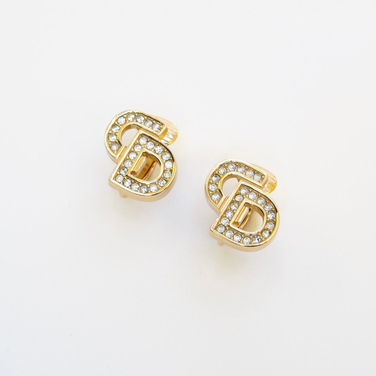 Christian Dior Vintage Pavé CD Logo Gold-Tone Clip-On Earrings