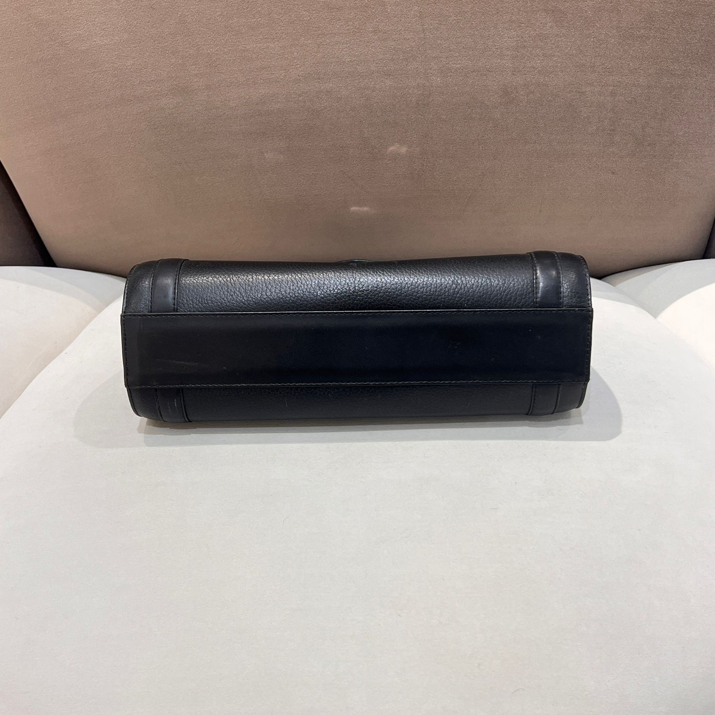 Burberry Vintage Black Grained Leather Cylindrical Top Handle Bag