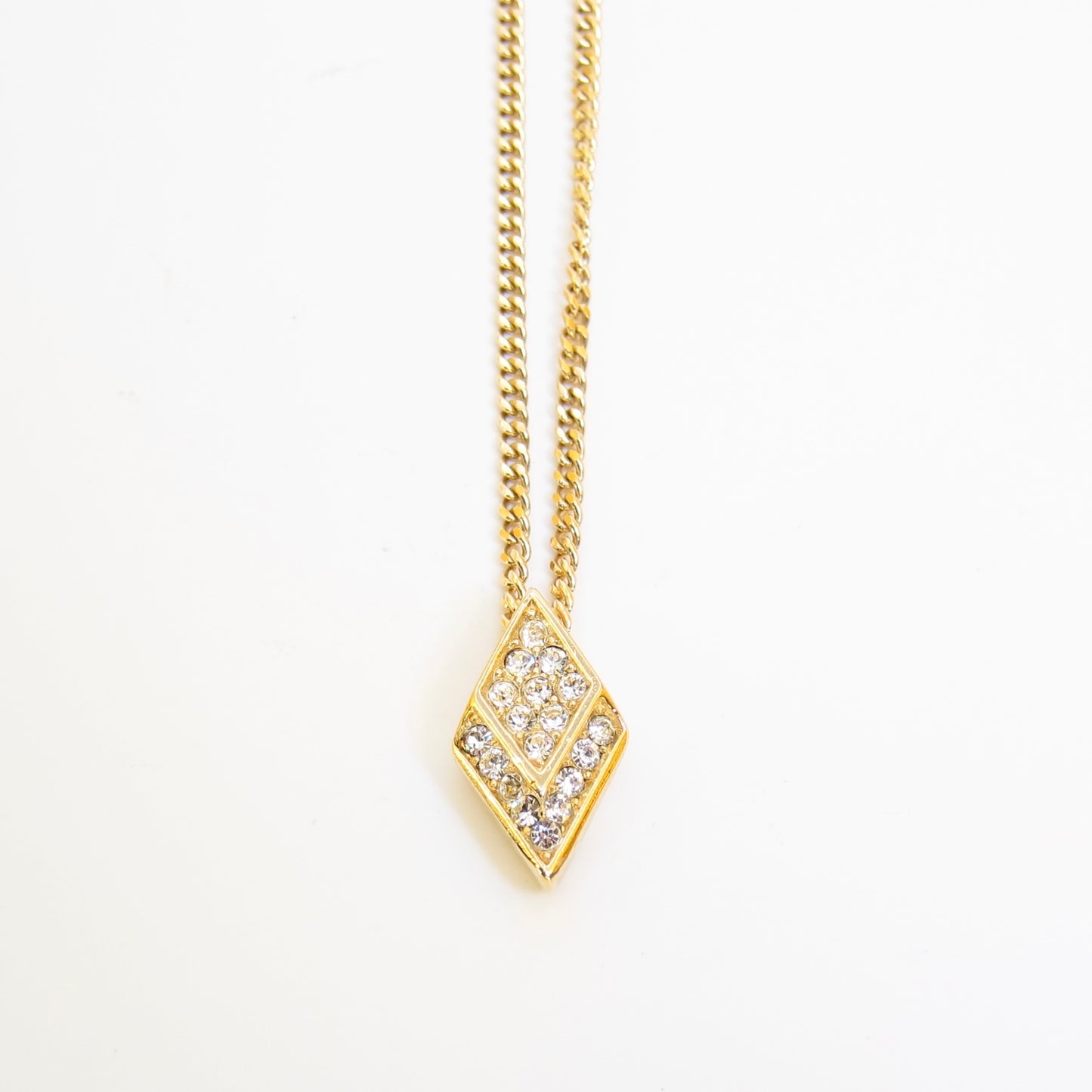 Christian Dior Vintage Rhombus with Rhinestone Golden Necklace