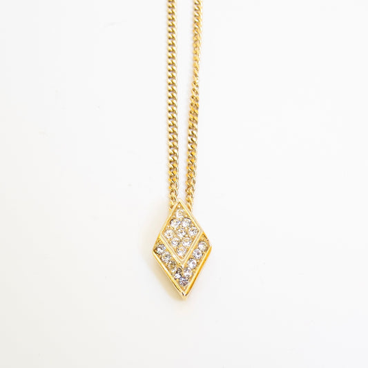 Christian Dior Vintage Rhombus with Rhinestone Golden Necklace