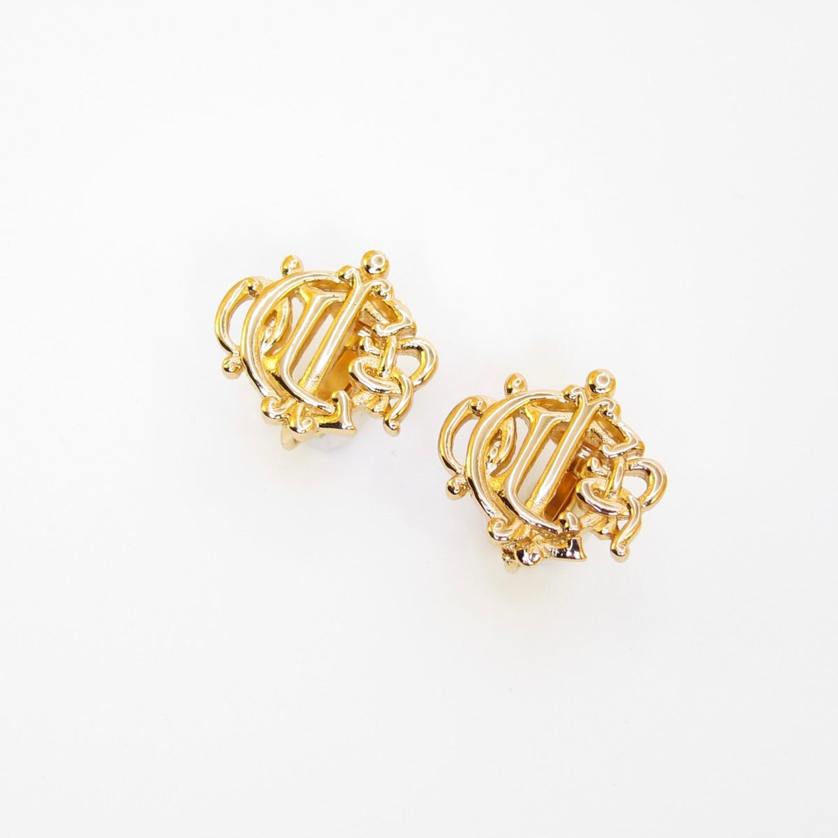 Christian Dior Gold-Tone Crest Logo Clip-On Earrings