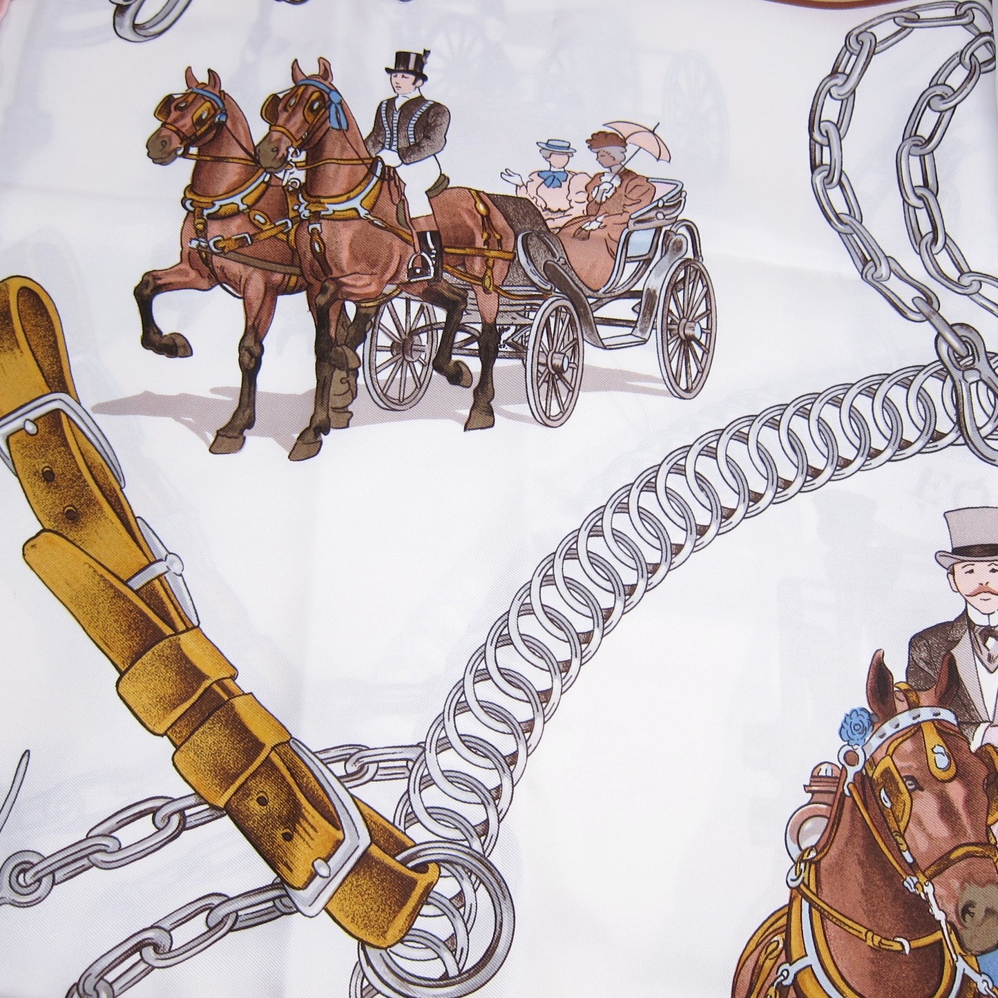 Hermes Vintage Equipages Pink Silk Scarf