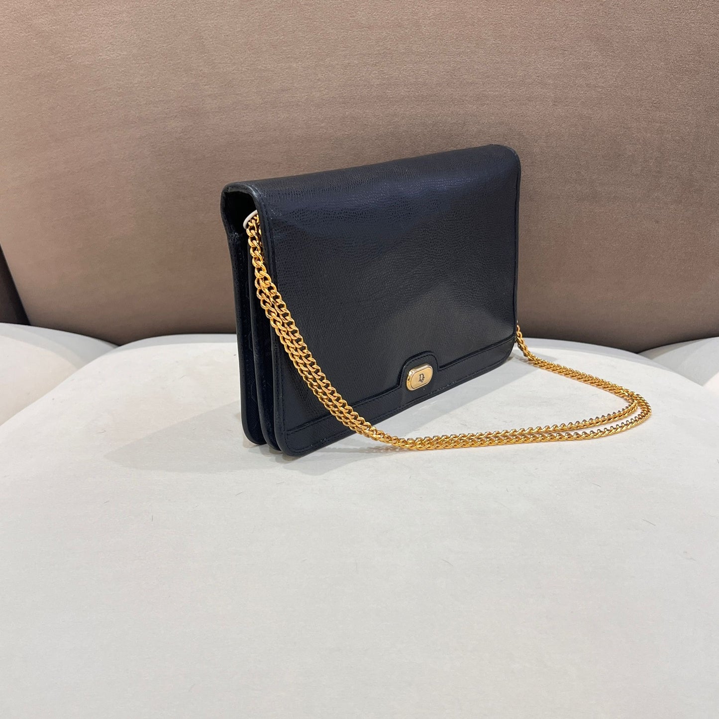 Christian Dior Vintage Cd Logo Navy Leather Chain Envelope Shoulder Bag
