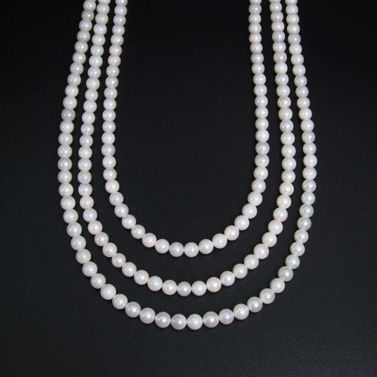 No Brand Vintage Akoya Pearl with Silver Flower Buckle Long Necklace