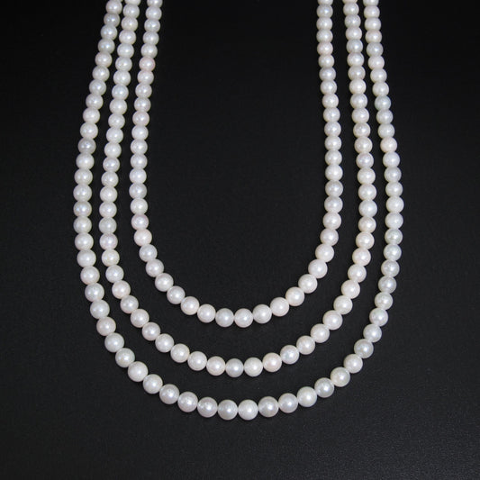 No Brand Vintage Akoya Pearl with Silver Flower Buckle Long Necklace