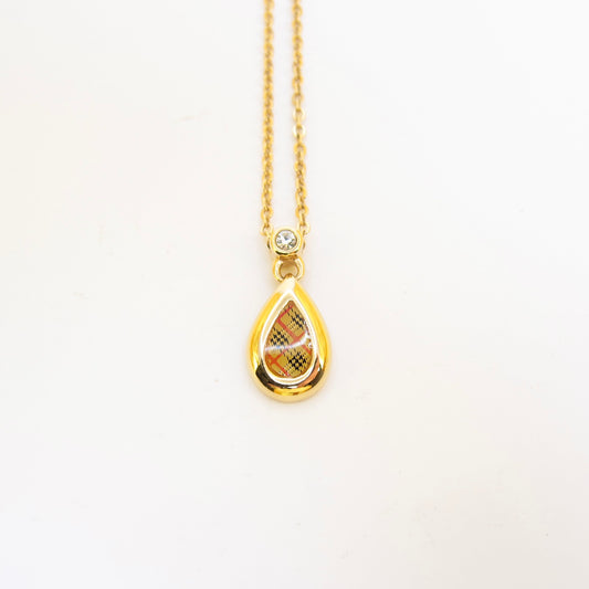 Burberry Vintage Check Drop Shape and Rhinestone Golden Necklace