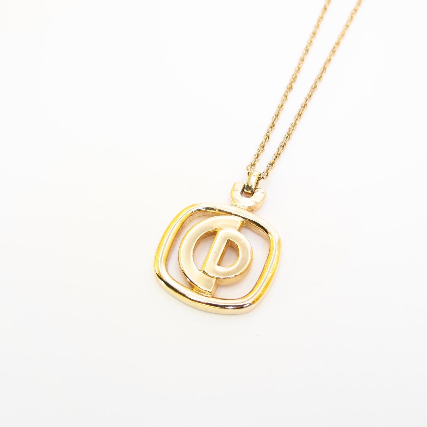Christian Dior Vintage CD Logo in Square Golden Necklace