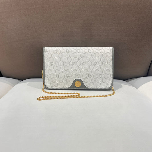 Christian Dior Vintage Grey Honeycomb Monogram Chain Shoulder Bag