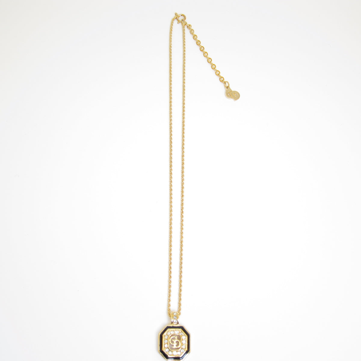 Christian Dior Vintage Octagonal Crystal Logo Necklace