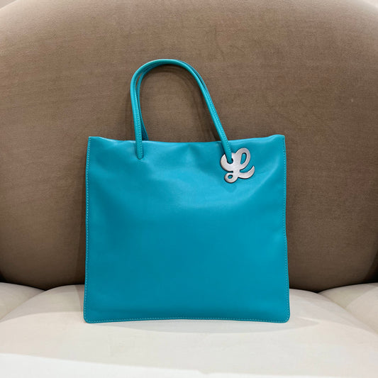 Loewe Vintage Light Blue Logo Charm Nappa Leather Tote Bag