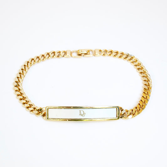 Christian Dior Vintage Dior Logo on Silver and Golden Bar Bracelet