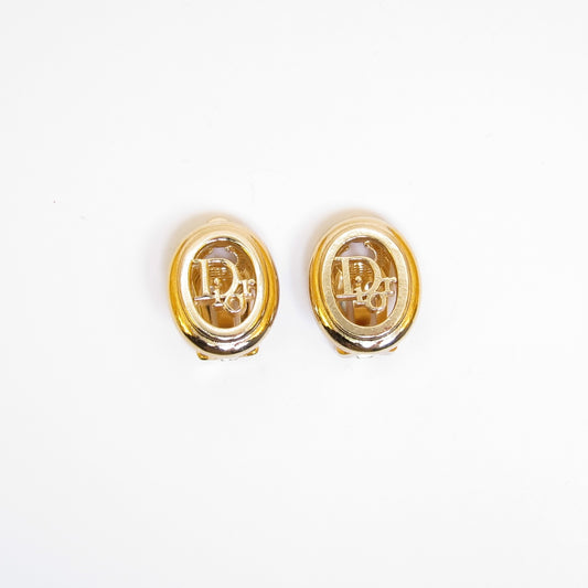 Christian Dior Vintage Dior in Oval Shape Golden Clip-on Earrings