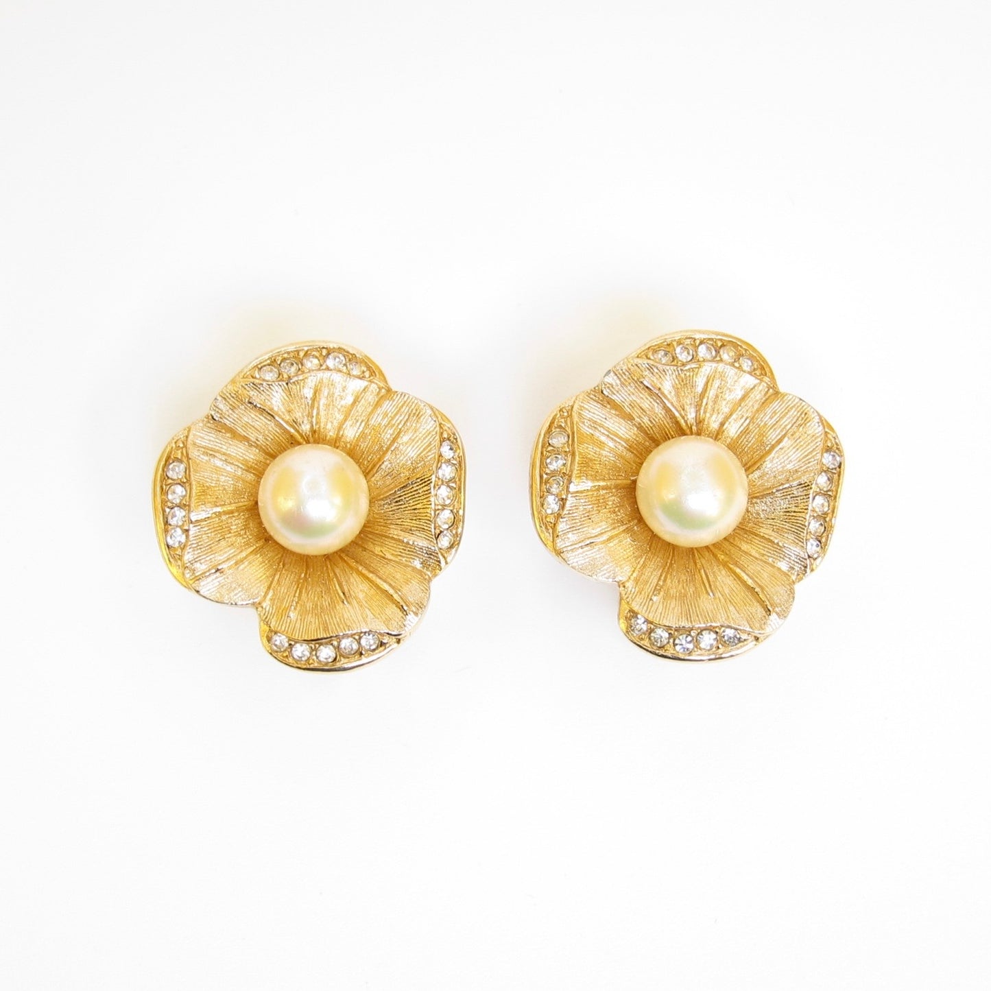 Christian Dior Vintage Faux Pearl Flower Clip-On Earrings