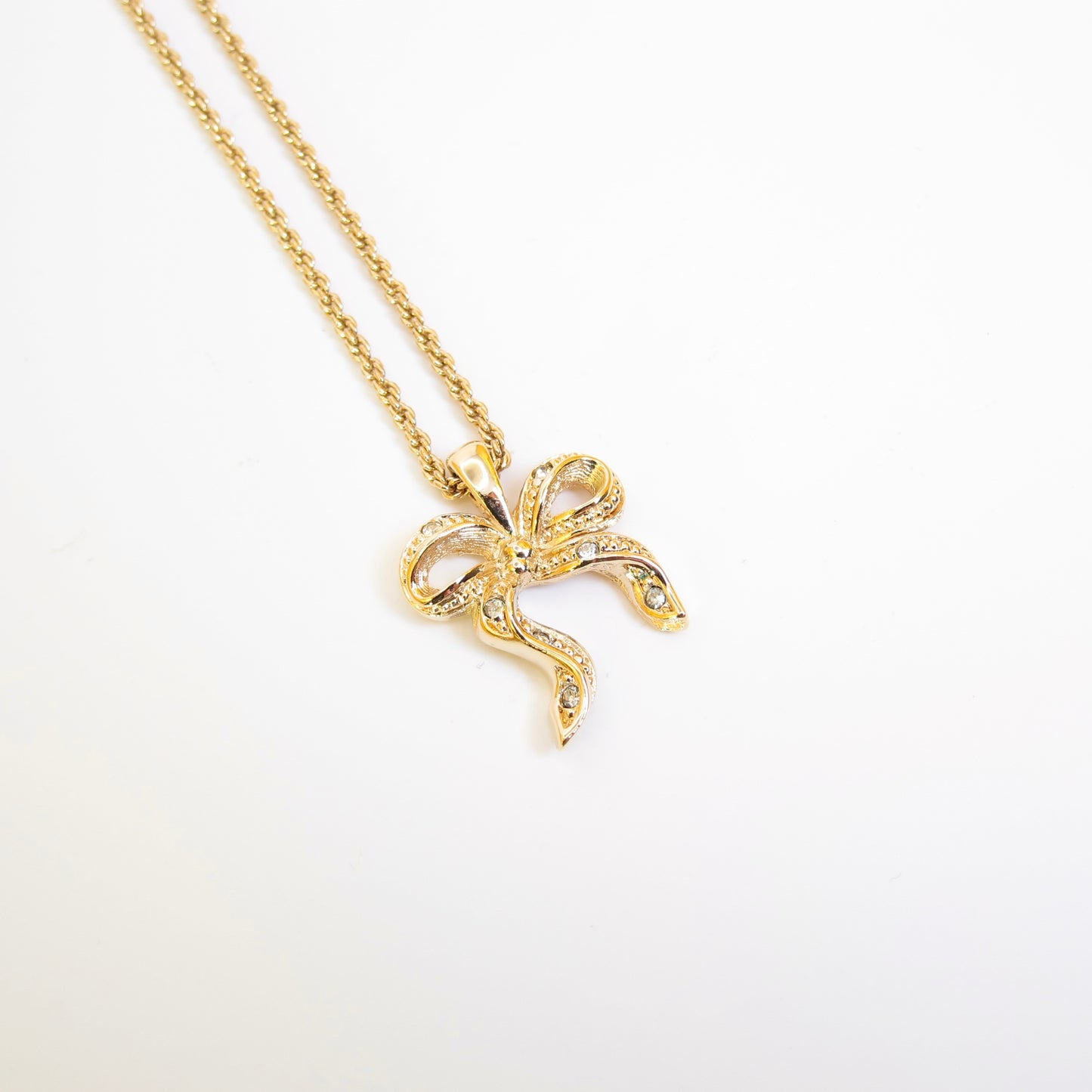 Christian Dior Vintage Ribbon with Rhinestone Golden Necklace