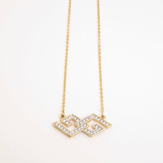 Givenchy Vintage GG Logo with Rhinestone Golden Necklace
