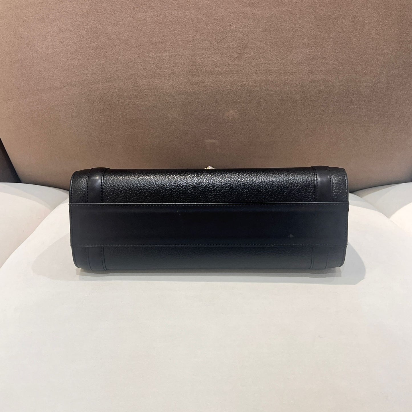 Burberry Vintage Black Grained Leather Cylindrical Top Handle Bag