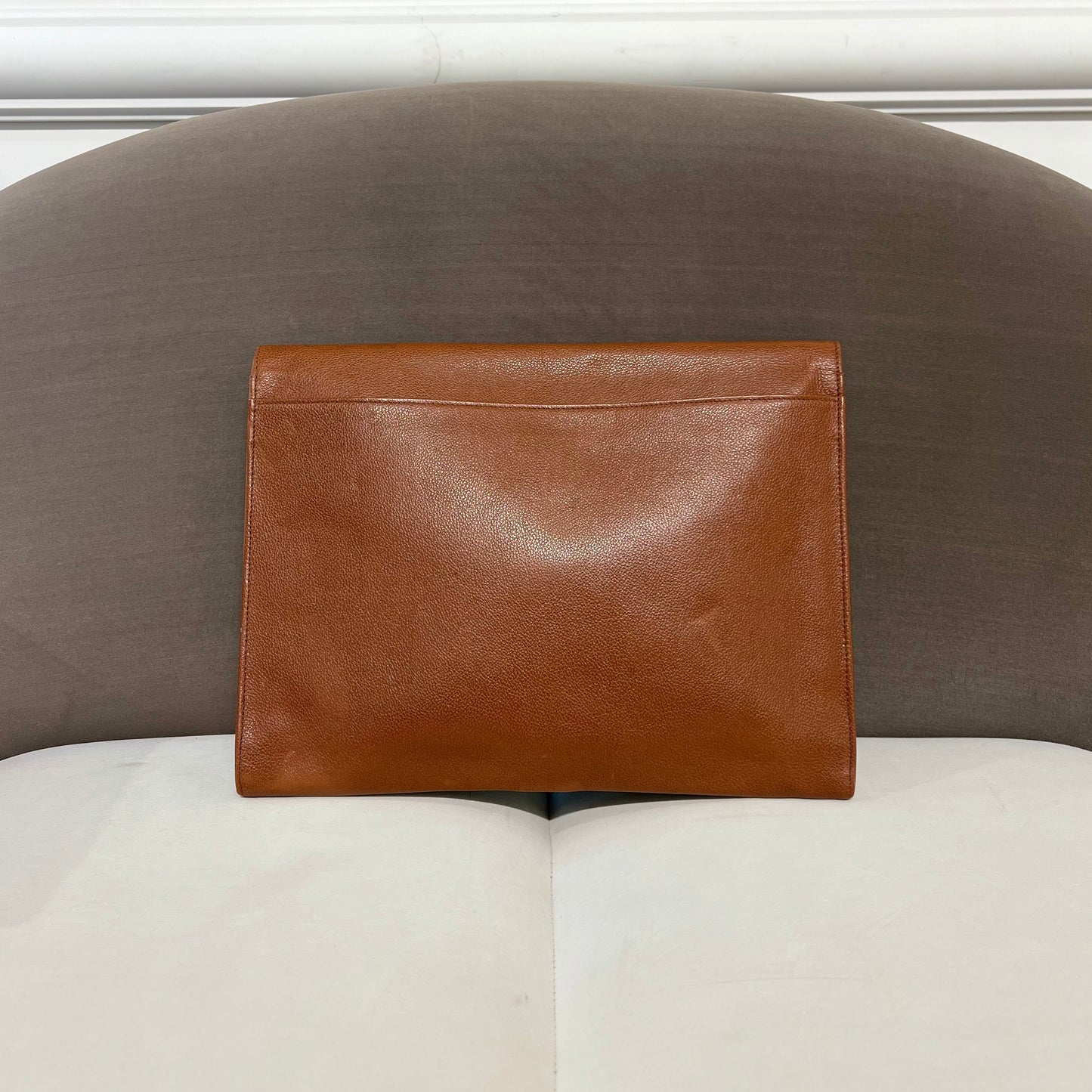 Yves Saint Laurent Vintage Giant Business Y Line Clutch Bag In Brown Color