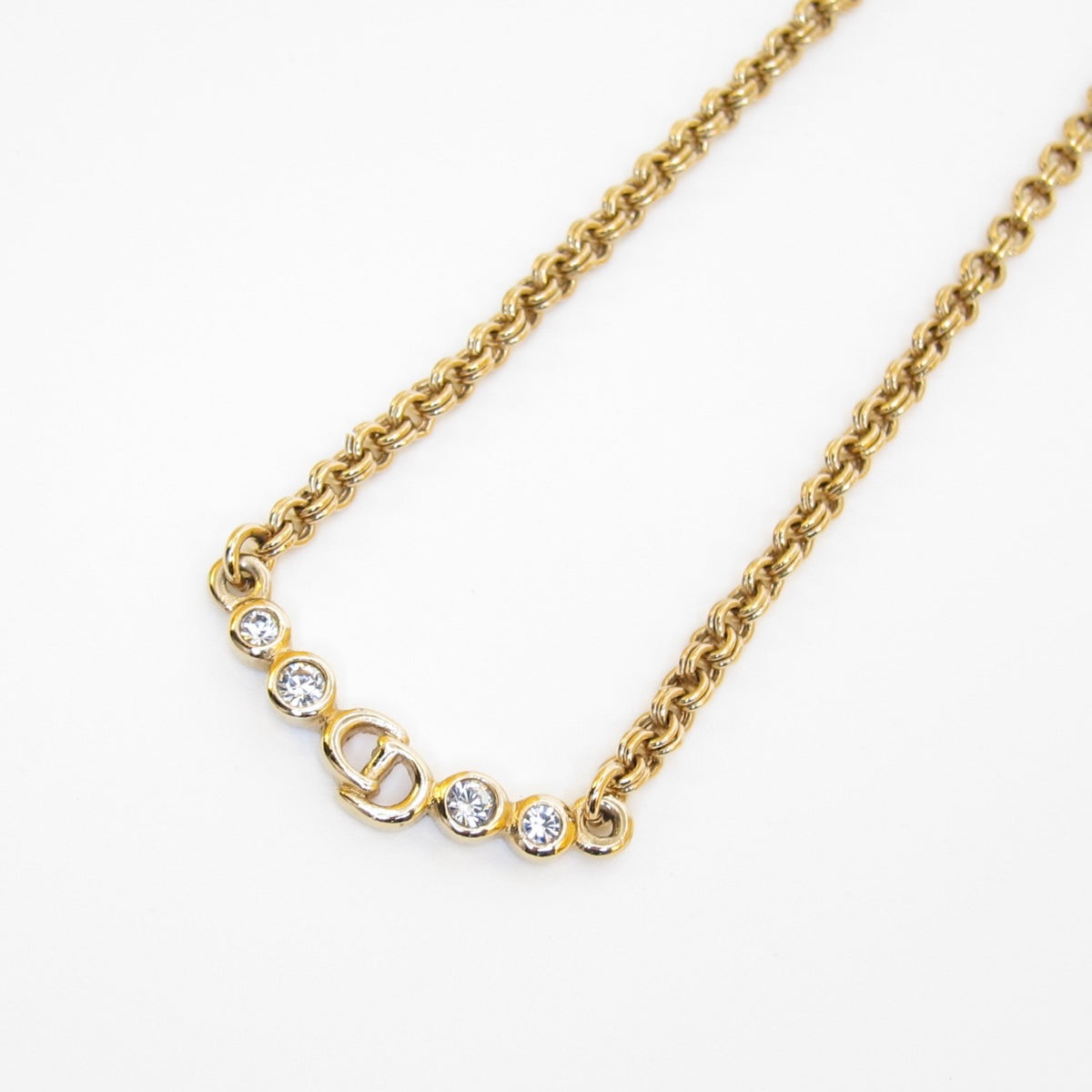 Christian Dior Vintage Rhinestone CD Station Gold-Tone Necklace