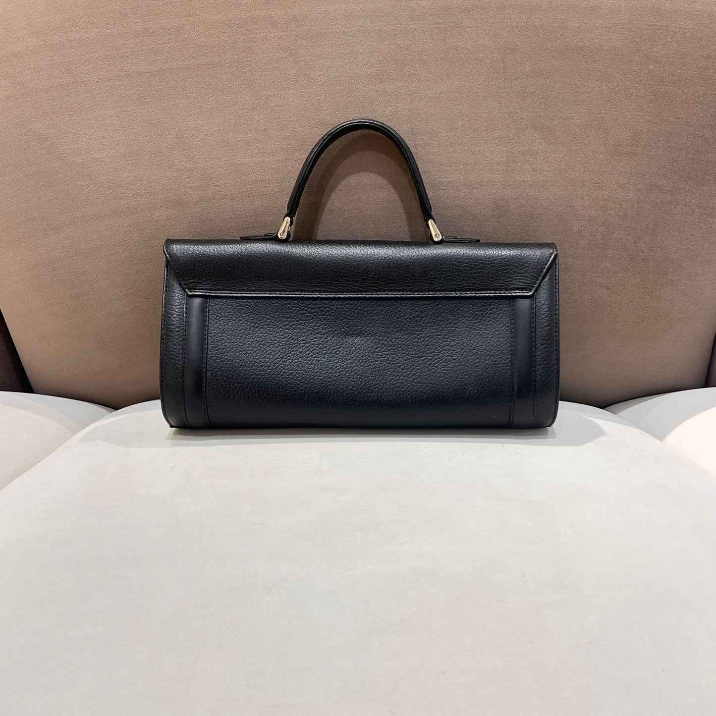 Burberry Vintage Black Grained Leather Cylindrical Top Handle Bag