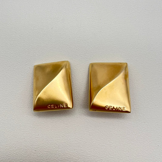 Celine Vintage Celine Logo Rectangle Shape Golden Clip-on Earrings