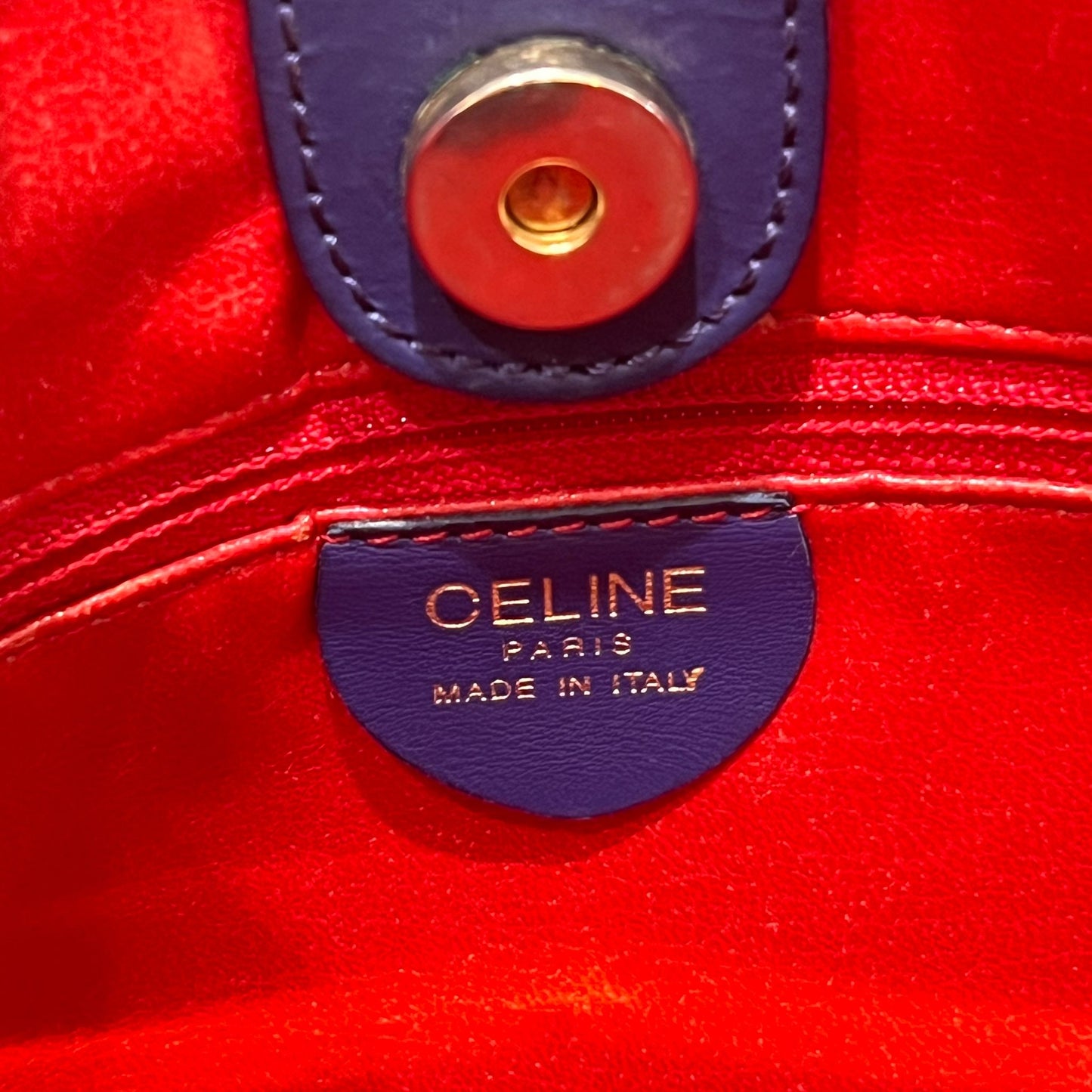 Celine Vintage Blue Leather Circle Logo Tote Bag