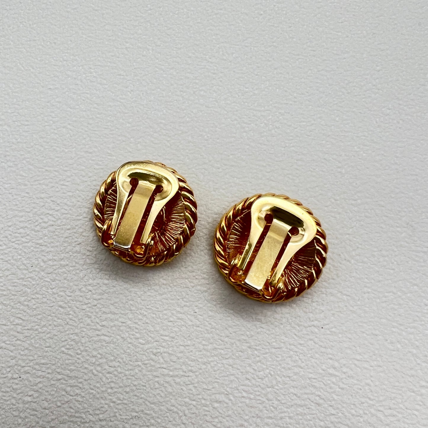 Celine Vintage Celine Logo and Pearl Round Shape Golden Clip-on Earrings