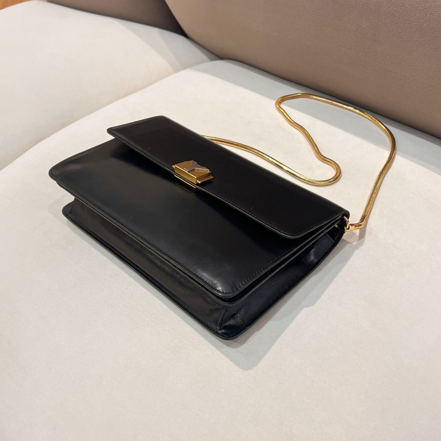 Yves Saint Laurent Vintage Black Leather Chain Shoulder Bag