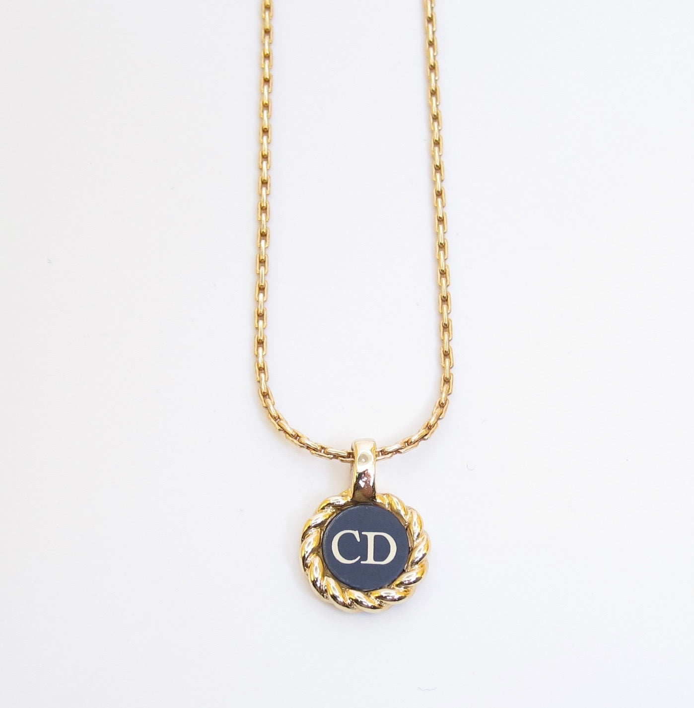 Christian Dior Vintage CD Logo on Round Shaped Black and Golden Necklace