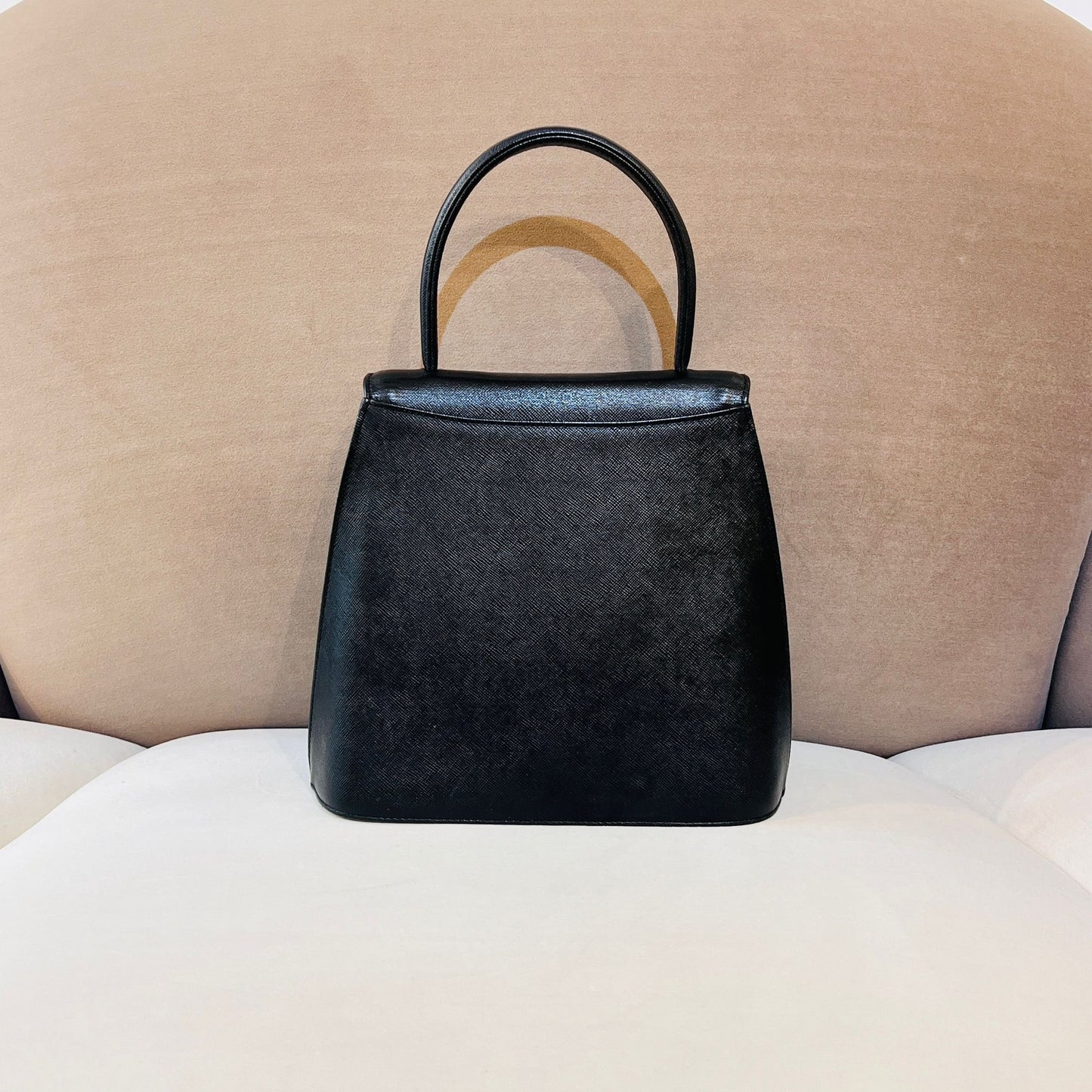 Givenchy Vintage Turn Lock Black Leather Top Handle Bag
