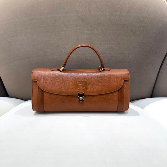 Burberry Vintage Brown Grained Leather Top Handle Handbag