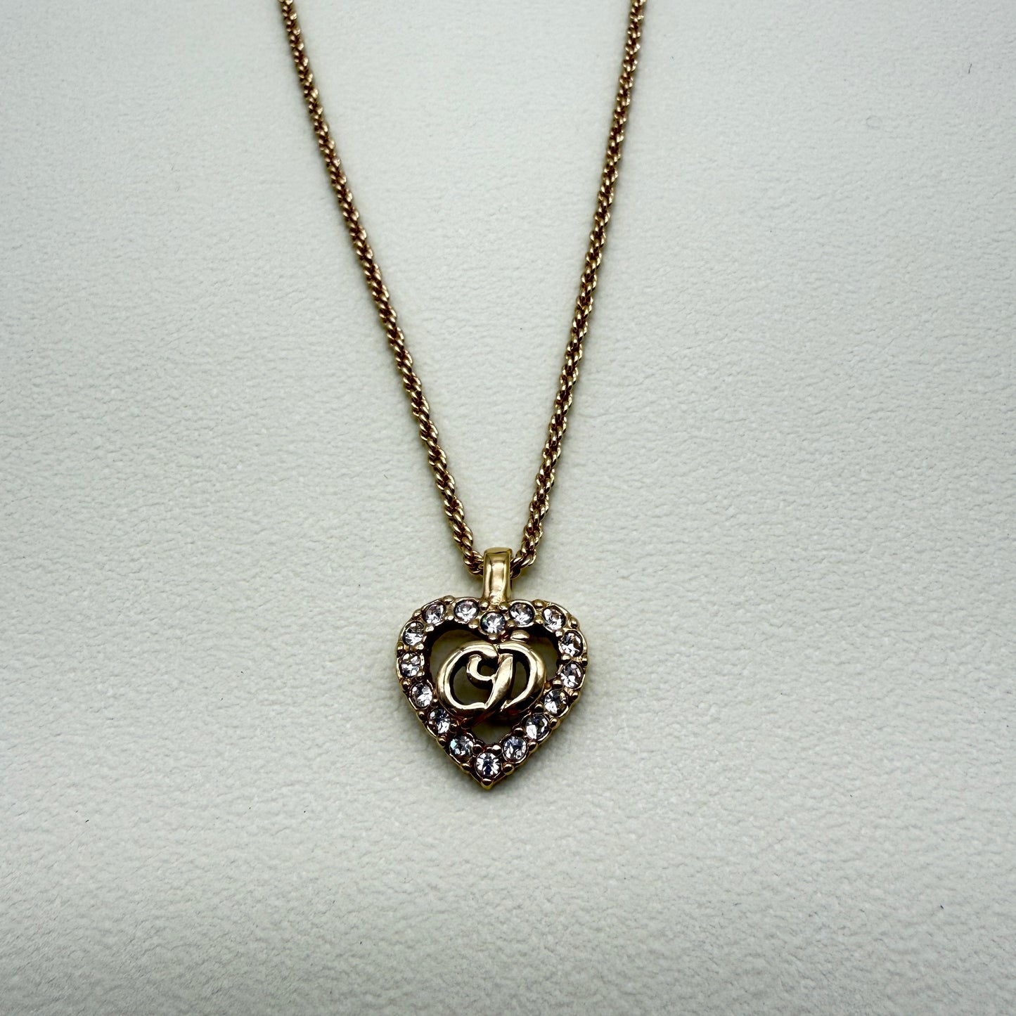 Christian Dior Vintage CD Logo in Heart with Rhinestone Golden Necklace
Length of Chain ~42cm