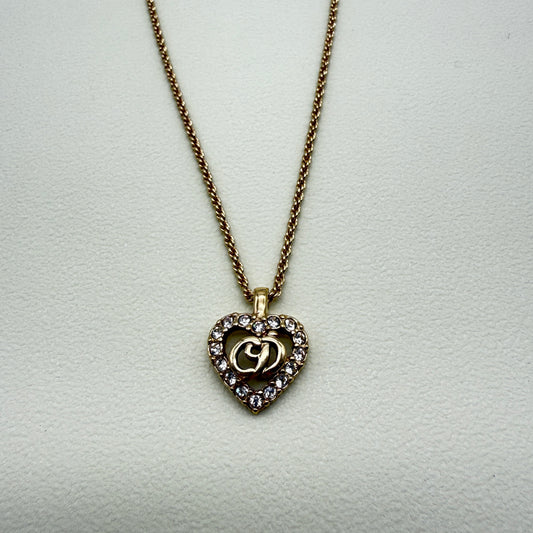 Christian Dior Vintage CD Logo in Heart with Rhinestone Golden Necklace
Length of Chain ~42cm