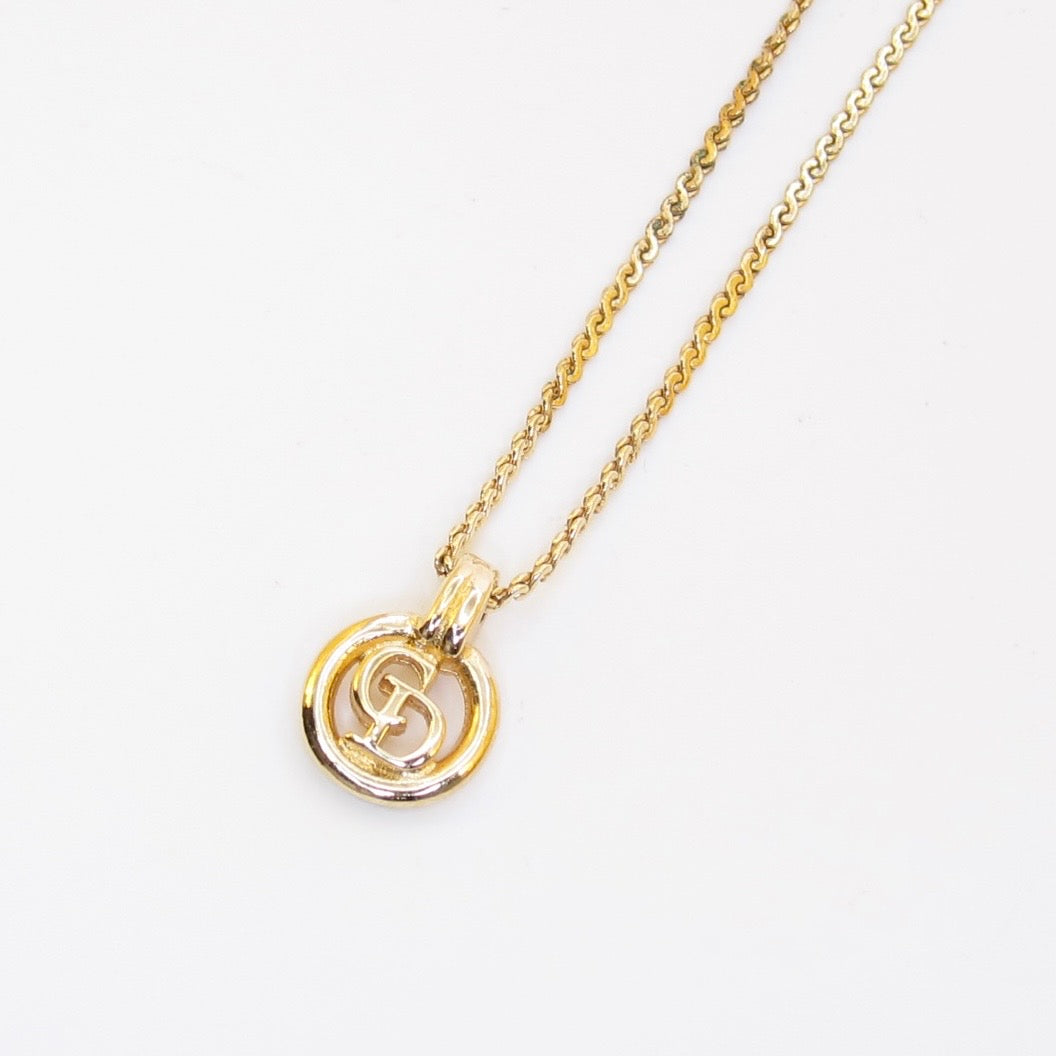 Christian Dior Vintage CD Logo in Circle Golden Necklace