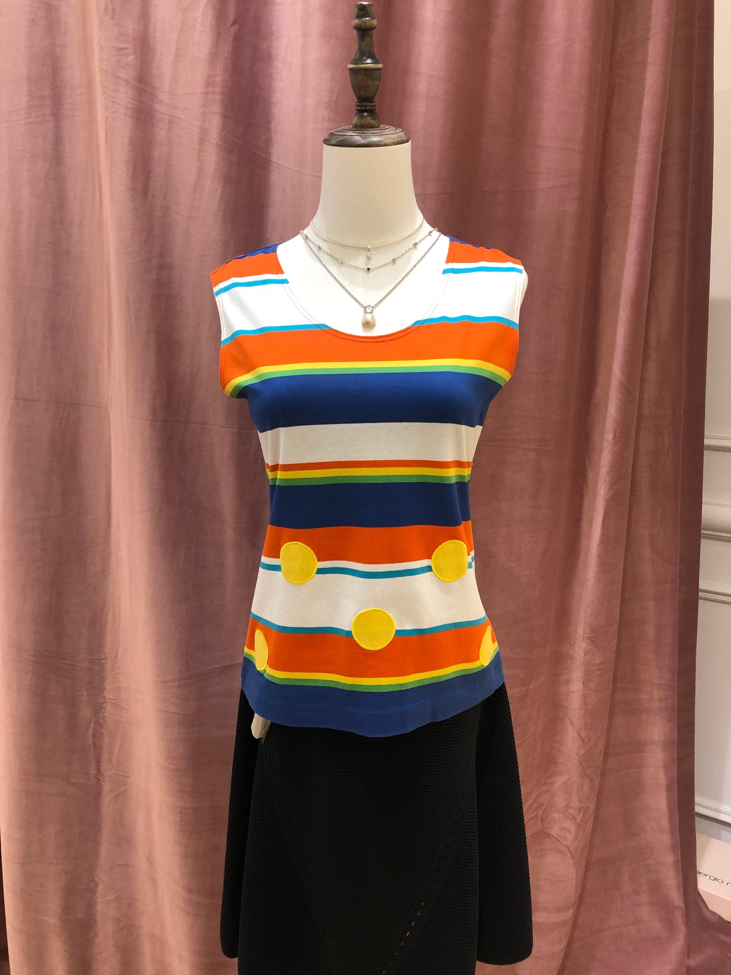 Christian Dior Vintage Multi-Color Striped with Polka Dots Sleeveless Top