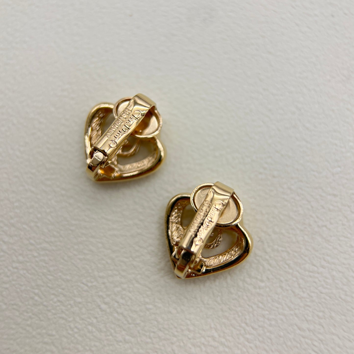 Christian Dior Vintage CD Logo in Heart Golden Clip-on Earrings