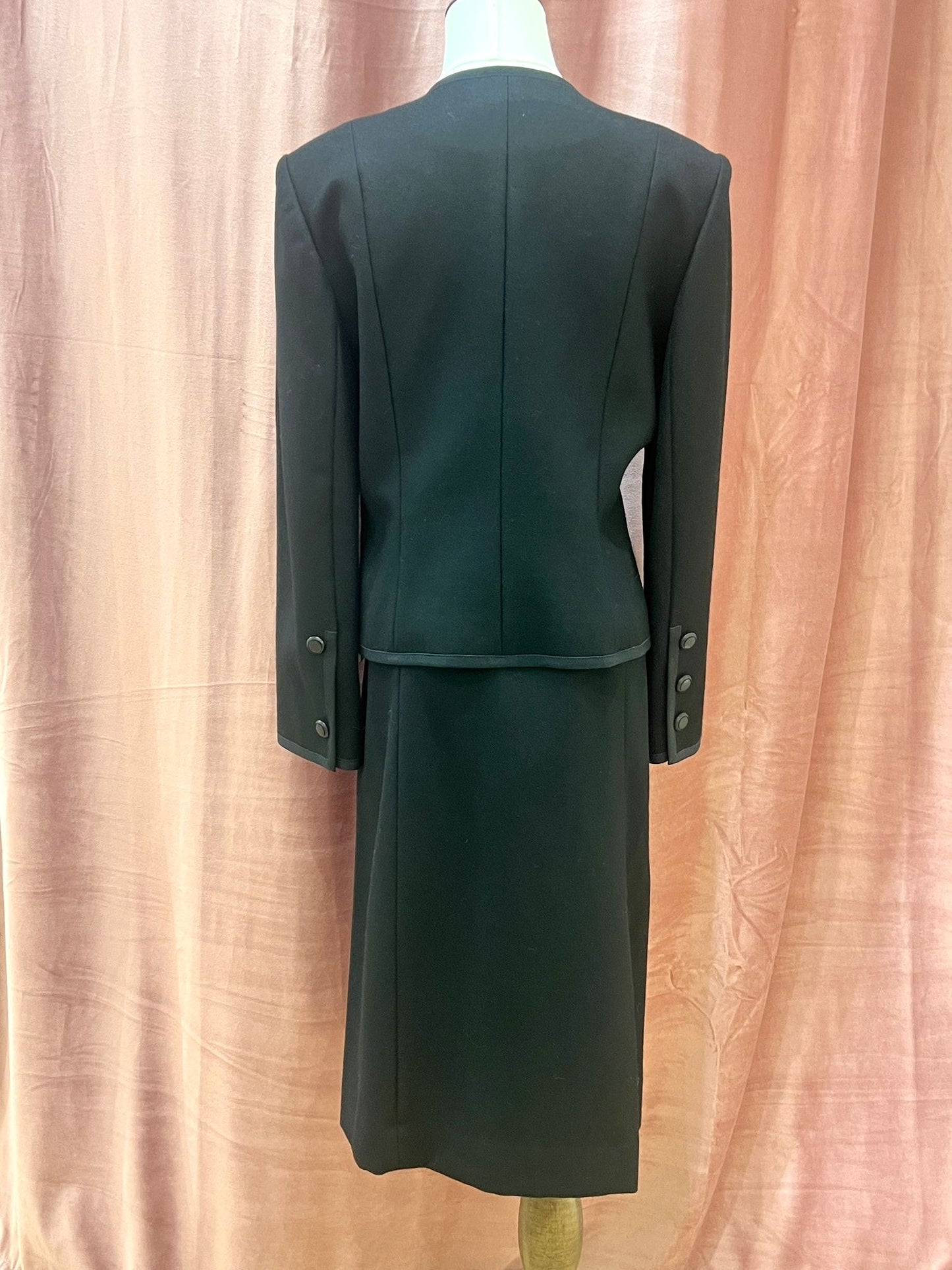 Givenchy Vintage Black Wool Skirt Suit Set