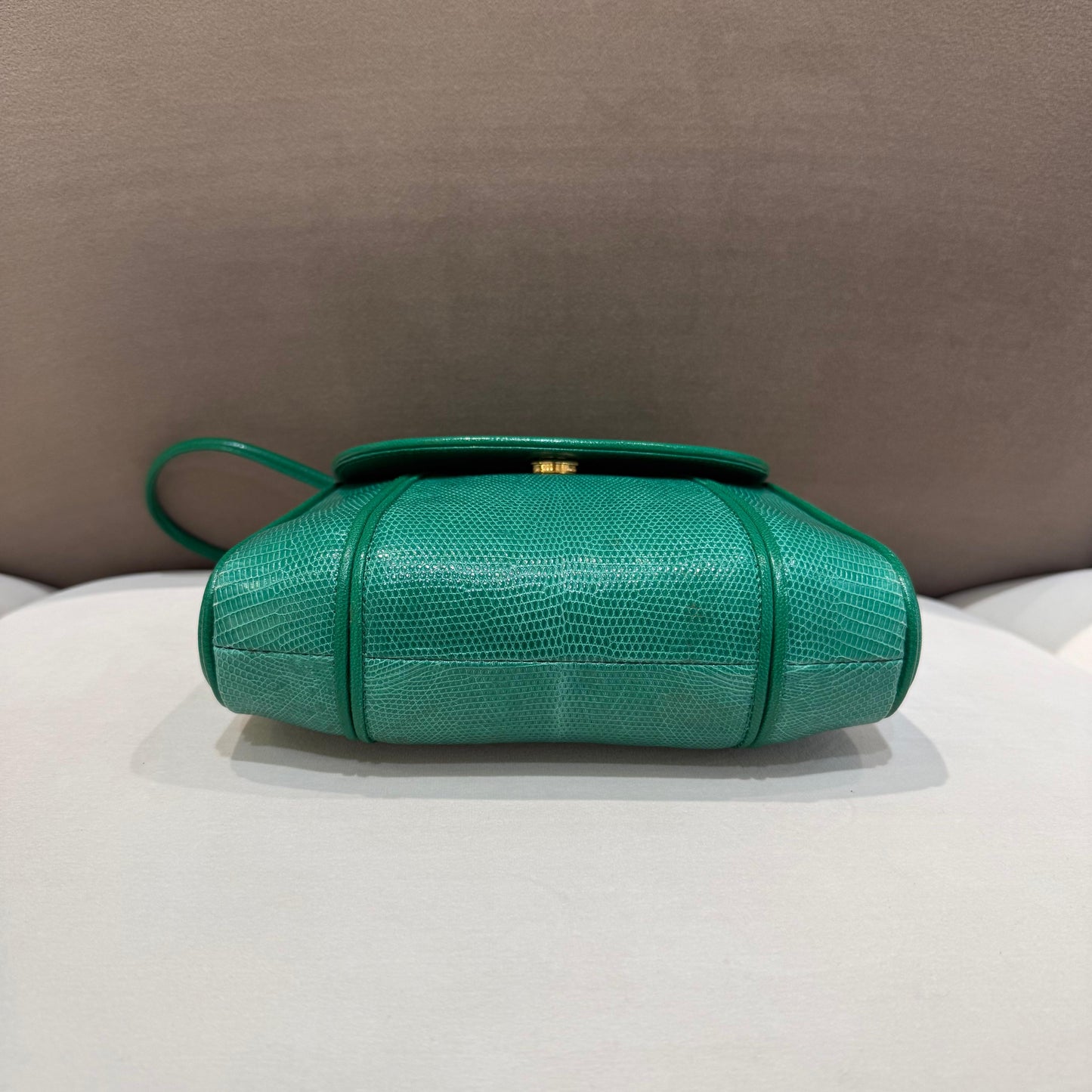 Yves Saint Laurent Vintage Green Lizard Embossed Leather Shoulder Bag