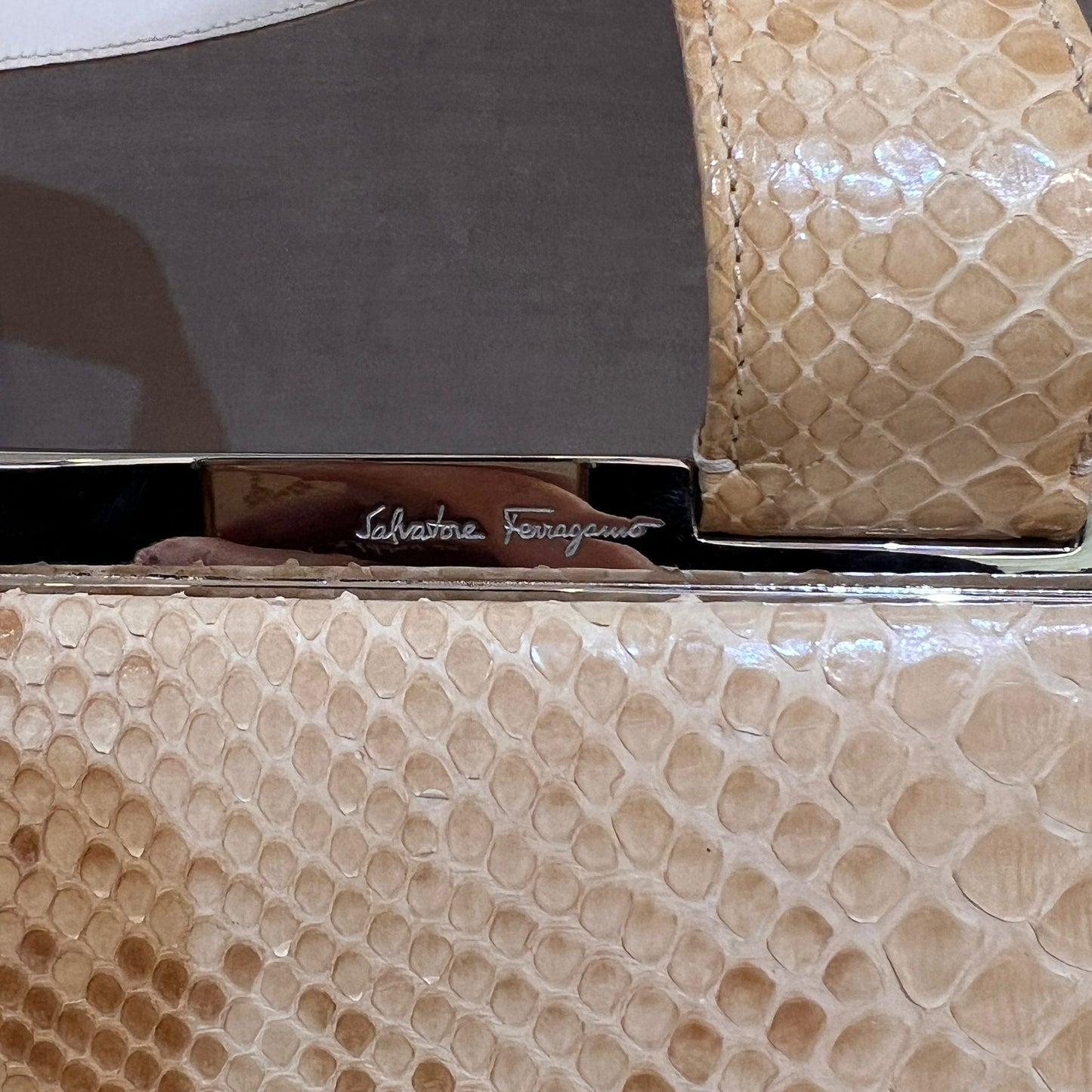 Salvatore Ferragamo Vintage Gancini Beige Python Tote Bag