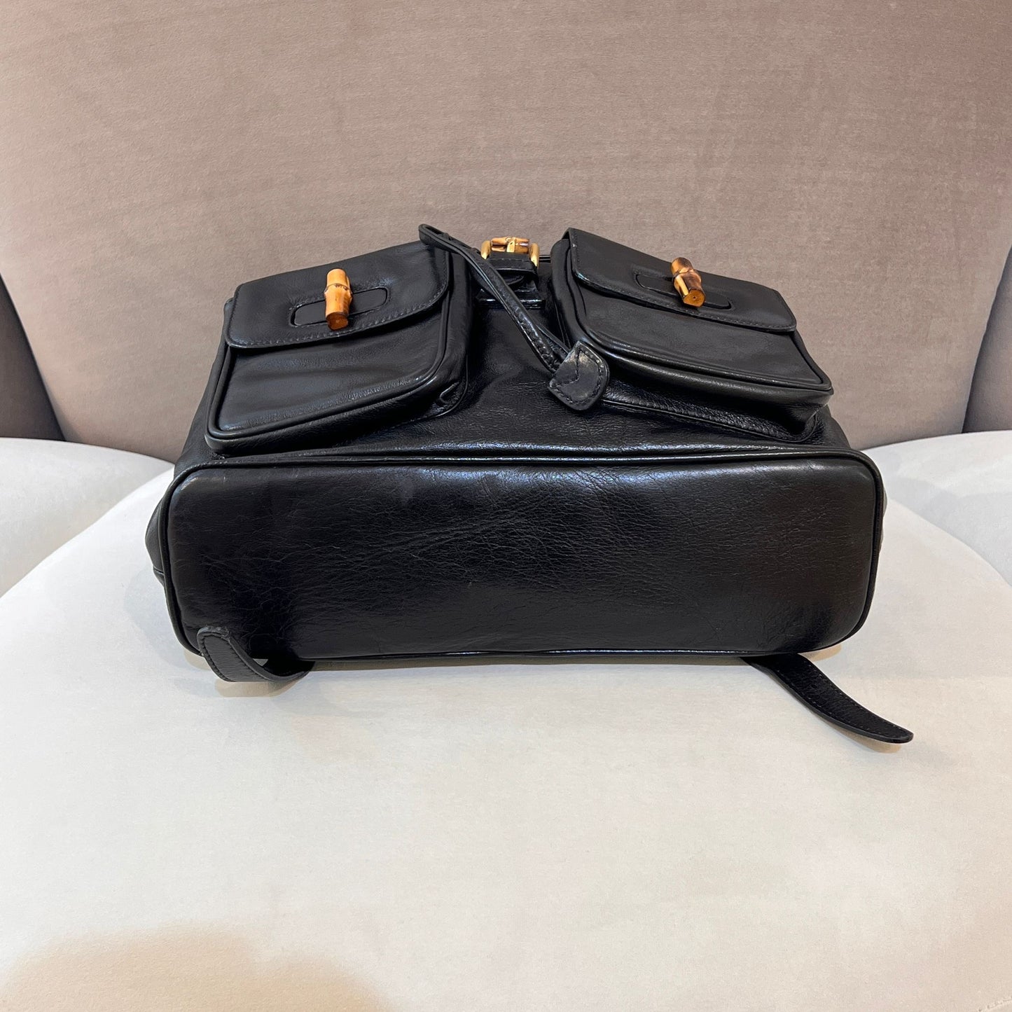 Gucci Vintage Bamboo Black Leather Backpack