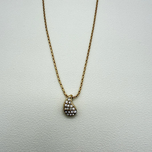 Christian Dior Vintage Stylish Rhinestone Pendant Golden Necklace