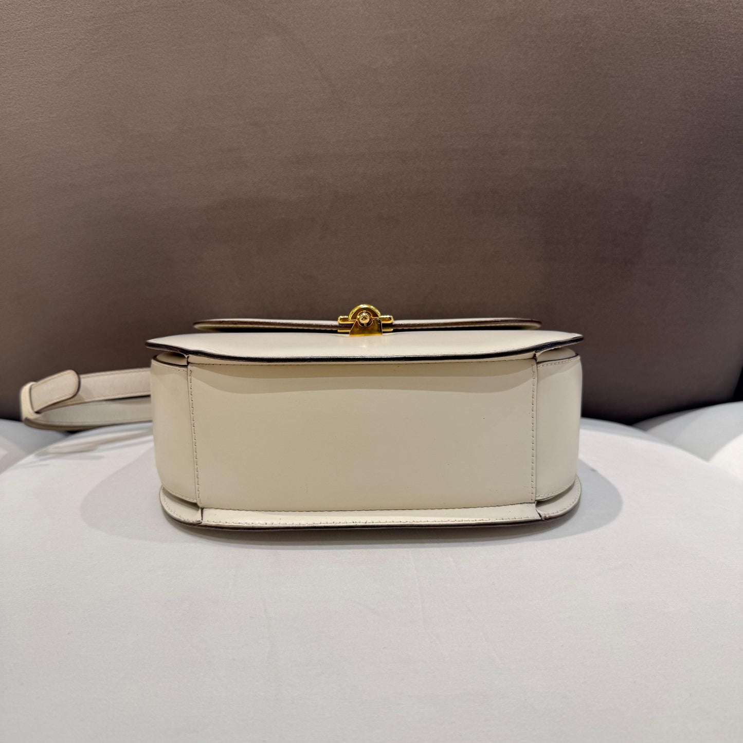 Celine Vintage Golden Lock Light Beige Leather Shoulder Bag