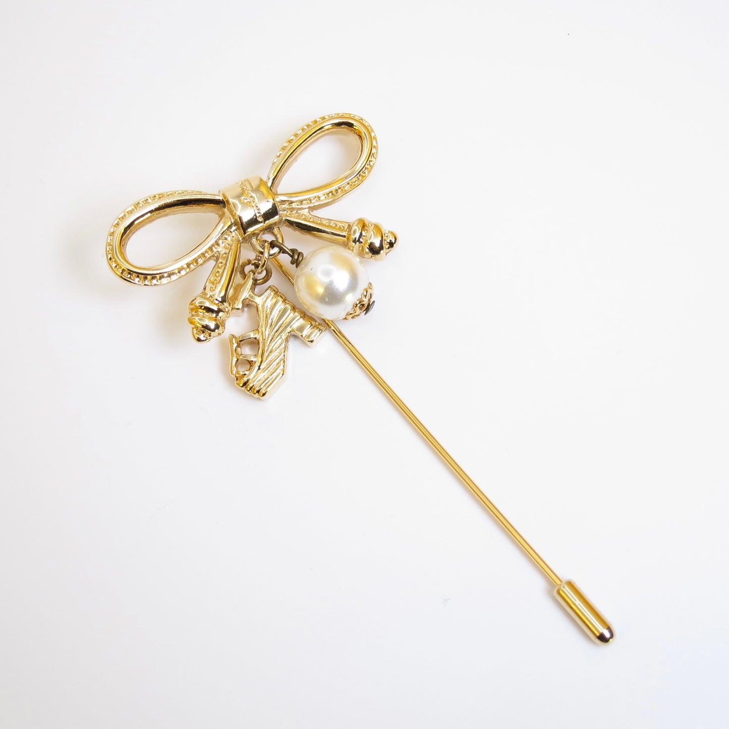 Ferragamo Vintage Ribbon with Shoe and Pearl Golden Brooch