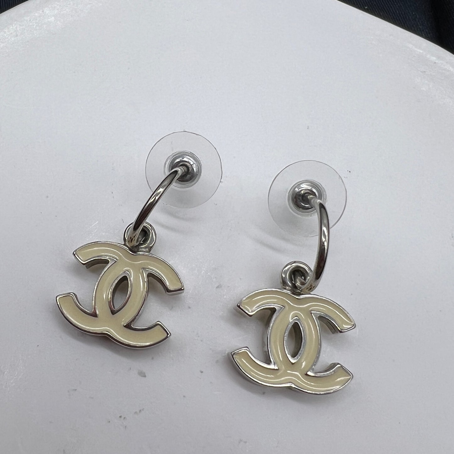 Chanel Vintage Cc Logo Silver Earrings