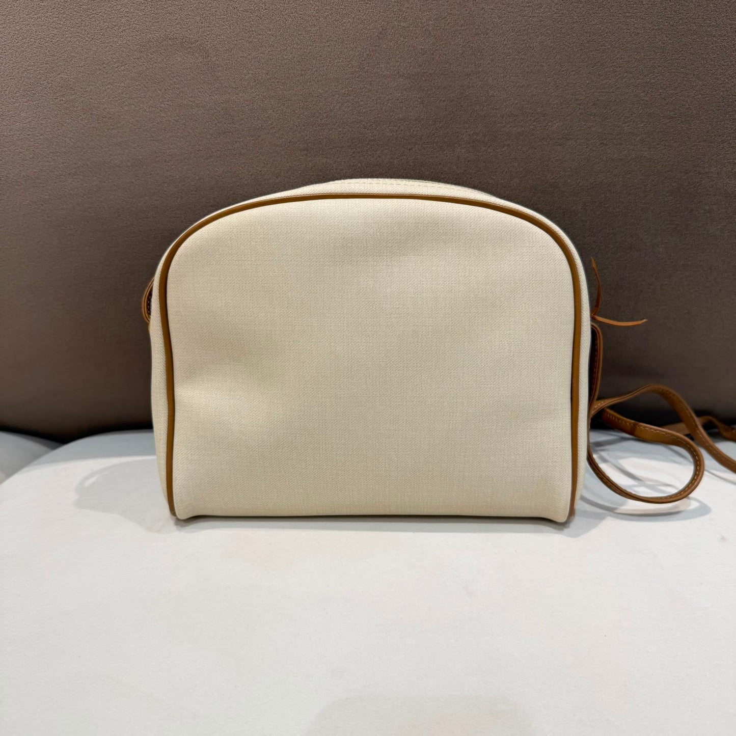 Christian Dior Vintage Ivory Canvas Tan Leather Shoulder Bag