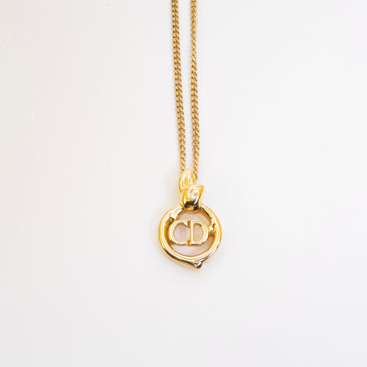 Christian Dior Vintage CD Logo and Leaf Golden Necklace